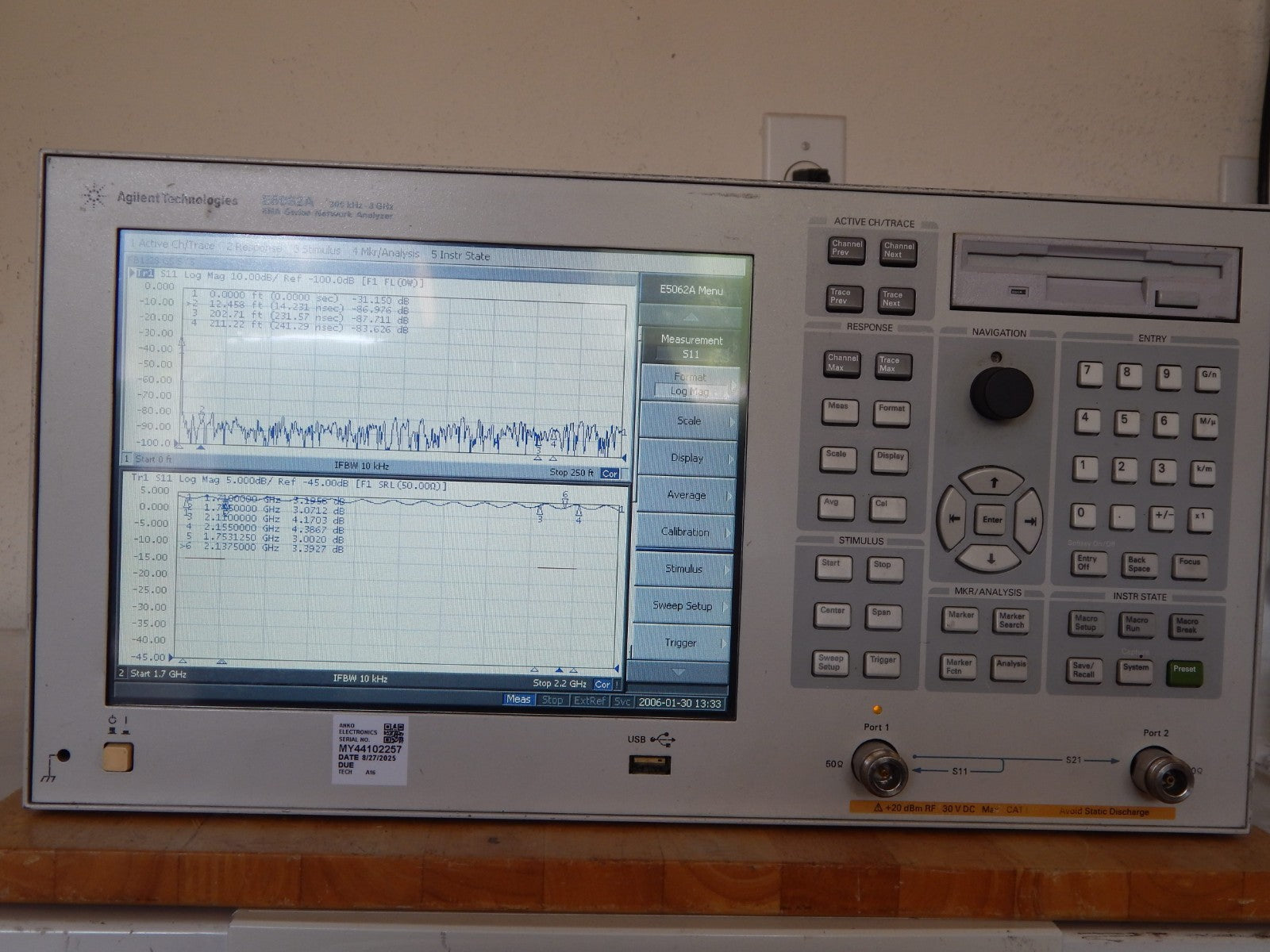 Agilent E5062A 3GHz Network Analyzer Opt. 016, 100, 150 & 1E1, NIST, 3mth wrnty Agilent E5062A 3GHz Network Analyzer Opt. 016, 100, 150 & 1E1, NIST, 3mth wrnty